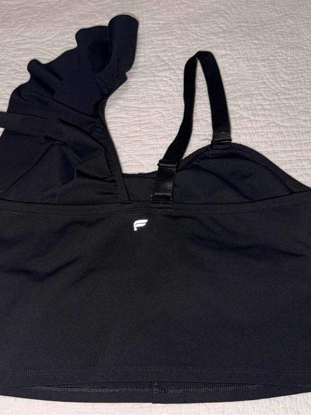 Fabletics Black One-Shoulder Ruffle Crop Top - Picture 2 of 2